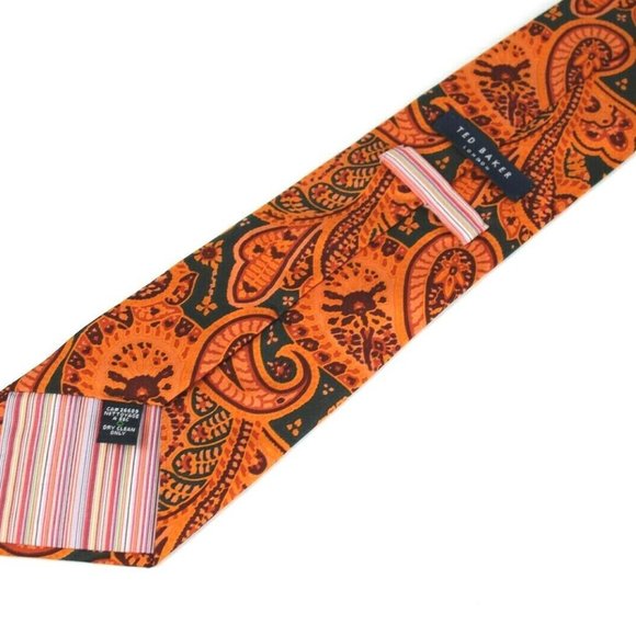Ted Baker London Men's Silk Neck Tie Made in USA Orange Flowers Floral Print - Picture 3 of 4